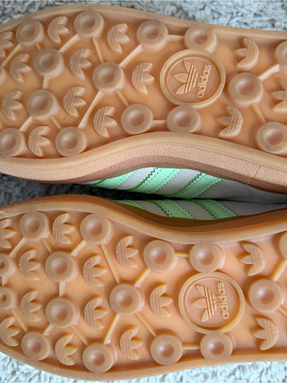 adidas Women’s Cream Suede Gazelle with Mint Stripes and Gum Sole - Picture 5 of 5
